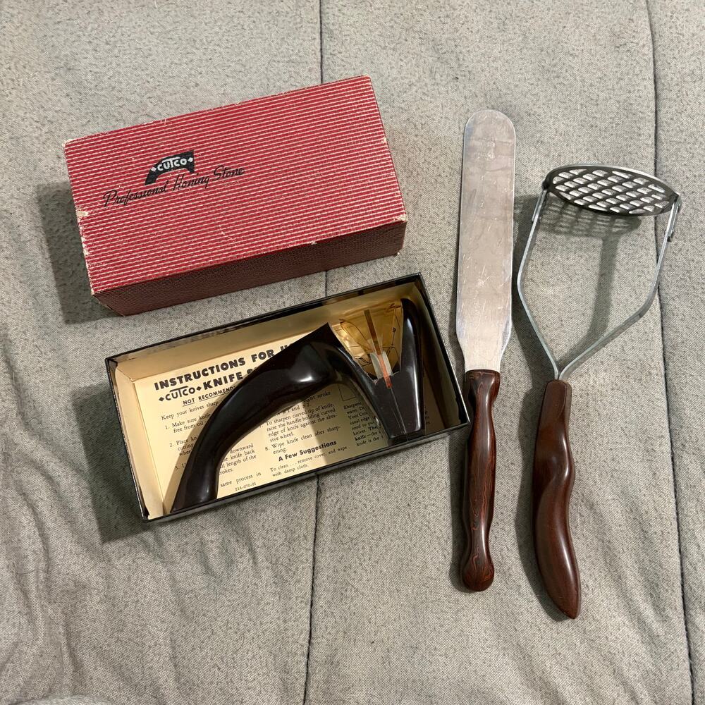 Vintage Cutco Kitchen Tool Lot Sharpener Box Spatula 1028 Potato Masher 14 USA